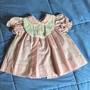 Adorable Vintage Pink Baby Dress with embroidered cats